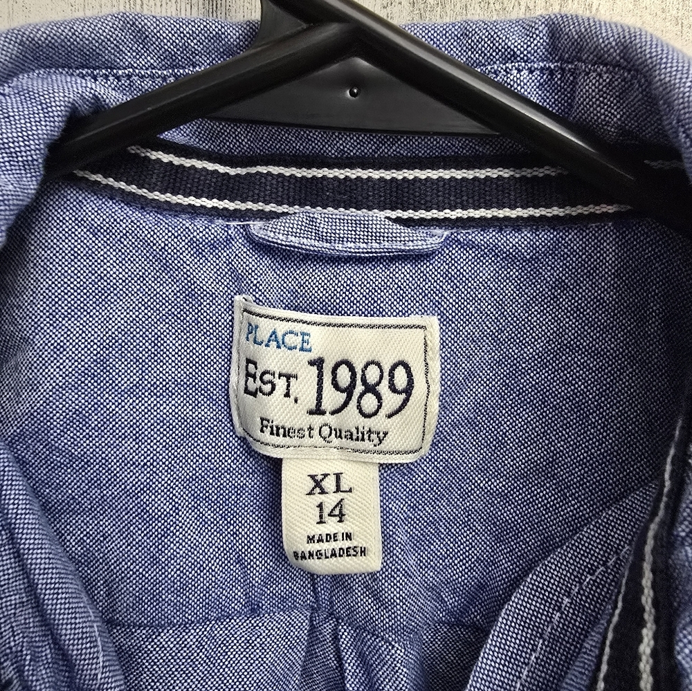 Est 1989 Place Boys Blue Button-Up Shirt Size XL 14 - Picture 4 of 6